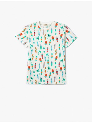 Koton Tişört Sörf Baskılı Kısa Kollu Bisiklet Yaka Pamuklu