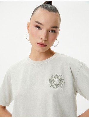 Koton Kısa Kollu Tişört Bisiklet Yaka Işleme Detaylı Rahat Kalıp Pamuklu