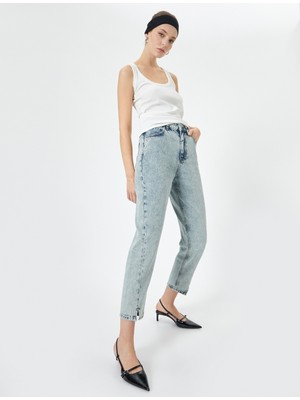 Koton Mom Kot Pantolon Kısa Dar Paça Yırtmaç Detaylı Cepli - Mom Jean