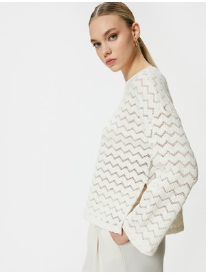 Koton Ajurlu Crop Kazak Bisiklet Yaka Uzun Kollu Standart Kesim