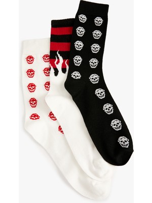 Koton 3'lü Soket Çorap Seti Kuru Kafa Temalı