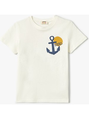 Koton Tişört Çapa Baskılı Kısa Kollu Bisiklet Yaka Pamuklu