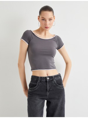 Koton Crop Tişört Kısa Kollu Yuvarlak Yaka Pamuklu Slim Fit