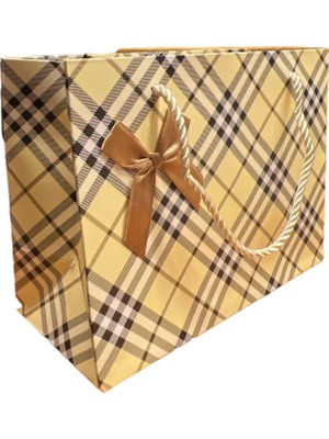 Paket Parti Karton Çanta Sarı Ekoseli 45X34X18CM(206-2)