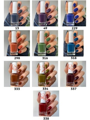 Pastel 10'lu Çok Renkli Oje Seti 13-49-229-298-316-318-333-334-337-338 13 ml Vegan ve Cruelty Free