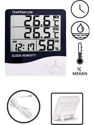 Hubstein Htc-2 Masa Termometre Dijital Nem Ölçer Sıcaklık Isı Alarm + Pil