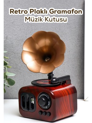 MUJGAN Dekoratif Nostaljik Dönen Plaklı Gramafon Müzik Kutusu