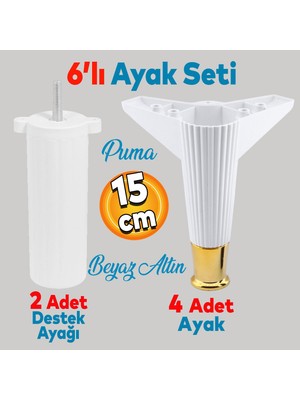 Badem10 Elista 6'lı Set Mobilya TV Ünitesi Yükseltici M8 Civatalı Destek Ayağı Ayakları 15 cm Beyaz Altın