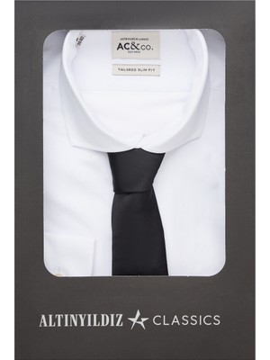 ALTINYILDIZ CLASSICS Özel Hediye Kutulu Slim Fit Gömlek-nano Su Ve Leke Tutmaz Kravat Set Damat Bohçası