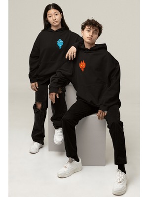Populus Ateş ve Su Sevgili/çift/arkadaşlık 2'li Kapşonlu Sweatshirt Seti