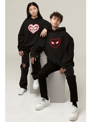 Populus  Siyah Kalp Spider Sevgili/çift/arkadaşlık/2'li Kapşonlu Sweatshirt Seti