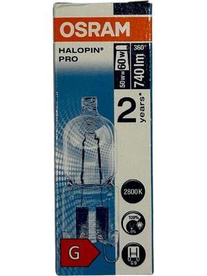 Osram Halopin Pro 50W (60W) 2800K (Sarı Işık) G9 Duylu Halojen Ampul (2 Adet)