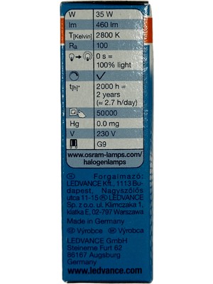 Osram Halopin Pro 35W (40W) 2800K (Sarı Işık) G9 Duylu Halojen Ampul (10 Adet)