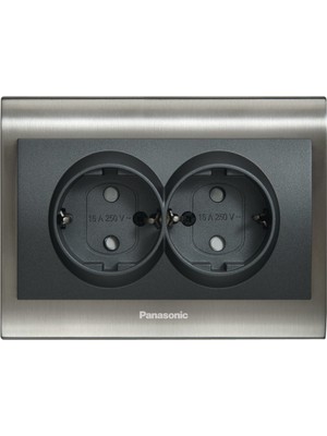 Panasonic Viko Panasonic Thea Blu Ikili Topraklı Priz, Çerçeve Inox+Beyaz, Kapak Füme