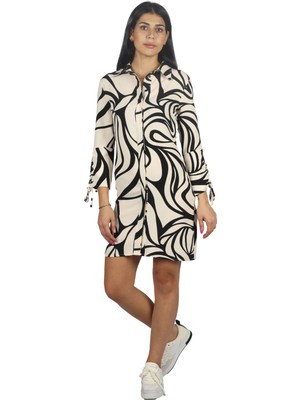 Explosion Kadın Pamuklu Gömlek Yakalı Uzun Kollu  Düğme Kapamalı Ekru Elbise EXP57308-EKRU