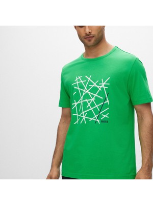 Boss Erkek %100 Pamuklu Regular Fit Kısa Kollu Yeşil T-Shirt 50477238-341