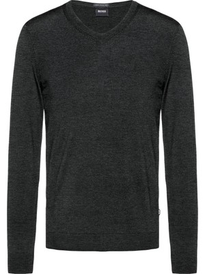 Boss Erkek V Yaka Slim Fit Uzun Kollu Siyah Kazak 50378576-SIYAH