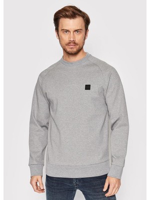 Boss Erkek Logo Baskılı Bisiklet Yaka Normal Kesim Gri Sweatshirt 50467156-041
