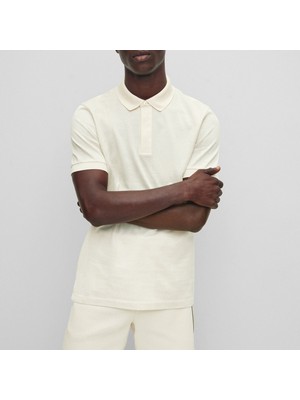 Boss Erkek Polo Yaka Organik Pamuklu Uzun Kollu Ekru Polo Yaka T-Shirt 50471716-131