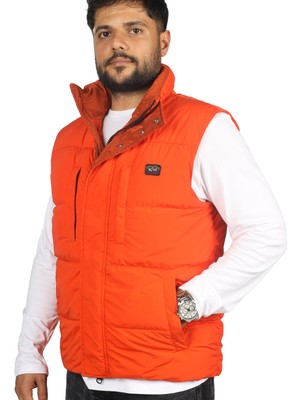 Paul & Shark  Erkek Dik Yaka Yalıtımlı Marka Logolu Fermuarlı Turuncu Yelek 13312305-576