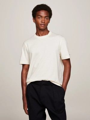 Tommy Hilfiger Erkek Marka Logo Detaylı Kısa Kollu Yuvarlak Yakalı Beyaz T-Shirt MW0MW31526-AEF