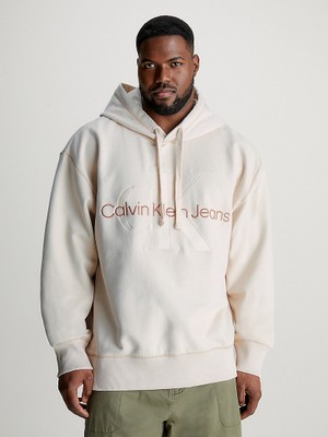 Calvin Klein Erkek Pamuklu Logolu Regular Fit Kapüşonlu Beyaz Sweatshirt J30J324623-YBI