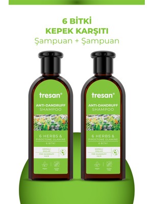 Tresan 6 Bitki Bakım Şampuanı 300 ml X 2 Kepekli Saçlar İçin Vitaminli Vegan Formül