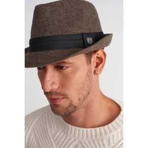 Erkek Bantlı Yün Fötr Şapka - Kahve