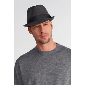 Erkek Bantlı Yün Fötr Şapka - Füme