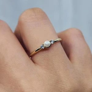 Fasek Gold Gümüş Yüzük - İnci Tanem Minimal Tarz Tasarım 925 Ayar Gümüş Yüzük