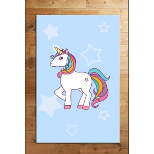 Cino 74 Mavi Beyaz Unicorn Kız Çocuk Odası Halı Bebek Oyun Halısı