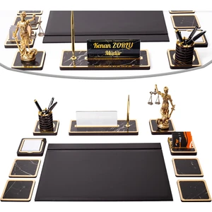 İsimlik Sepeti Themis Ahşap Sümen Takımı Mermer Desen 10 Parça Avukatlar İçin Özel Hediye Seti