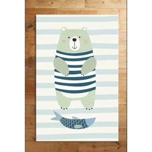 Cino 74 Mavi Beyaz Ayıcık Çocuk Odası Halı Bebek Oyun Halısı