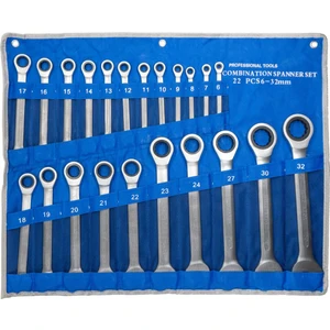 6125 Cırcır Kombine Anahtar Takımı 6-32 mm 22 Parça (Bez Çantalı)