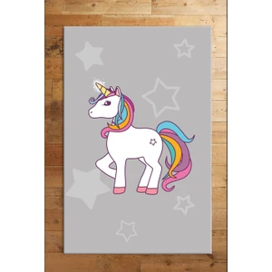 Cino 74 Gri Beyaz Unicorn Çocuk Odası Halı Bebek Oyun Halısı
