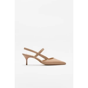 Naturel Deri Kadın Topuklu Ayakkabı