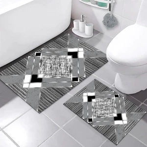 Yıkanabilir Dijital Baskılı Banyo Paspası Seti Kaymaz Taban Klozet Takımı