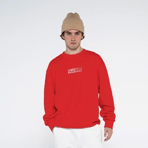 Friday Offset Ono Erkek Kırmızı Bisiklet Yaka Ekstra Oversize Sweatshirt - Şardonlu 3 Iplik