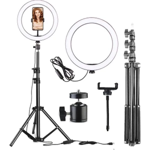 Ring Light Bt Kumandalı+Adaptör Işık 120 LED Tiktok Tripod Işıklı Makyaj Işığı 10 Inç 2.1 mt Tripod