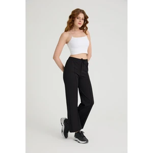 Kadın Siyah Nervürlü Beli Lastikli Fitilli Tayt Eşofman Altı Bootcut