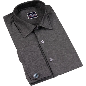 Exve Exclusive Gri Düz Renk Sade Klasik Oxford Fransız Duble Manşet Kol Düğmeli Gömlek