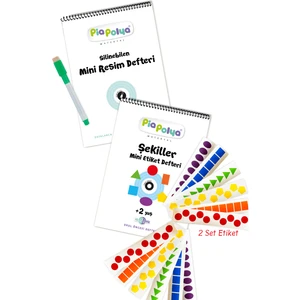 Pia Polya Mini Defter Seti | Silinebilen Resim Defteri ve Siyah Kalem | Şekiller Etiket Defteri ve Etiketleri
