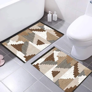 Yıkanabilir Dijital Baskılı Banyo Paspası Seti Kaymaz Taban Klozet Takımı