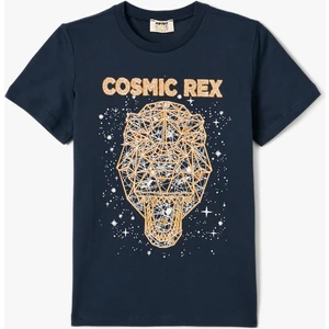 Baskılı Tişört Bisiklet Yaka Kısa Kollu Pamuklu