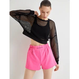 Mini Spor Şort Yüksek Bel Beli Lastikli Baskılı