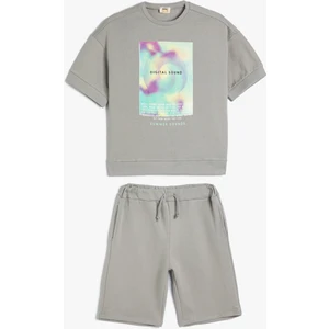2'li Tişört Şort Seti Baskı Detaylı Pamuklu