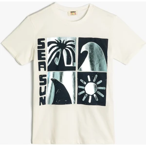 Tişört Yaz Temalı Baskılı Kısa Kollu Bisiklet Yaka Pamuklu