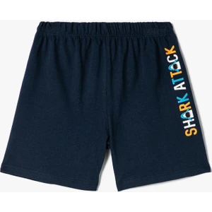 Şort Beli Lastikli Baskı Detaylı Pamuklu