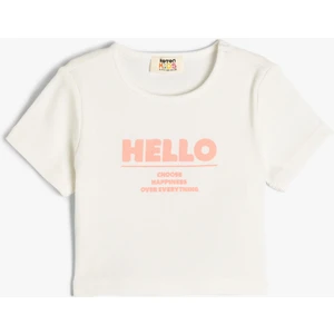 Crop Tişört Baskı Detaylı Ribanalı