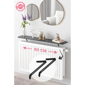 Riv Montajsız Petek Üstü Uçan Raf Dresuar Kalorifer Peteği Rafı Kitaplık 80X18 cm Bendir Siyah Mermer Oval Kesim